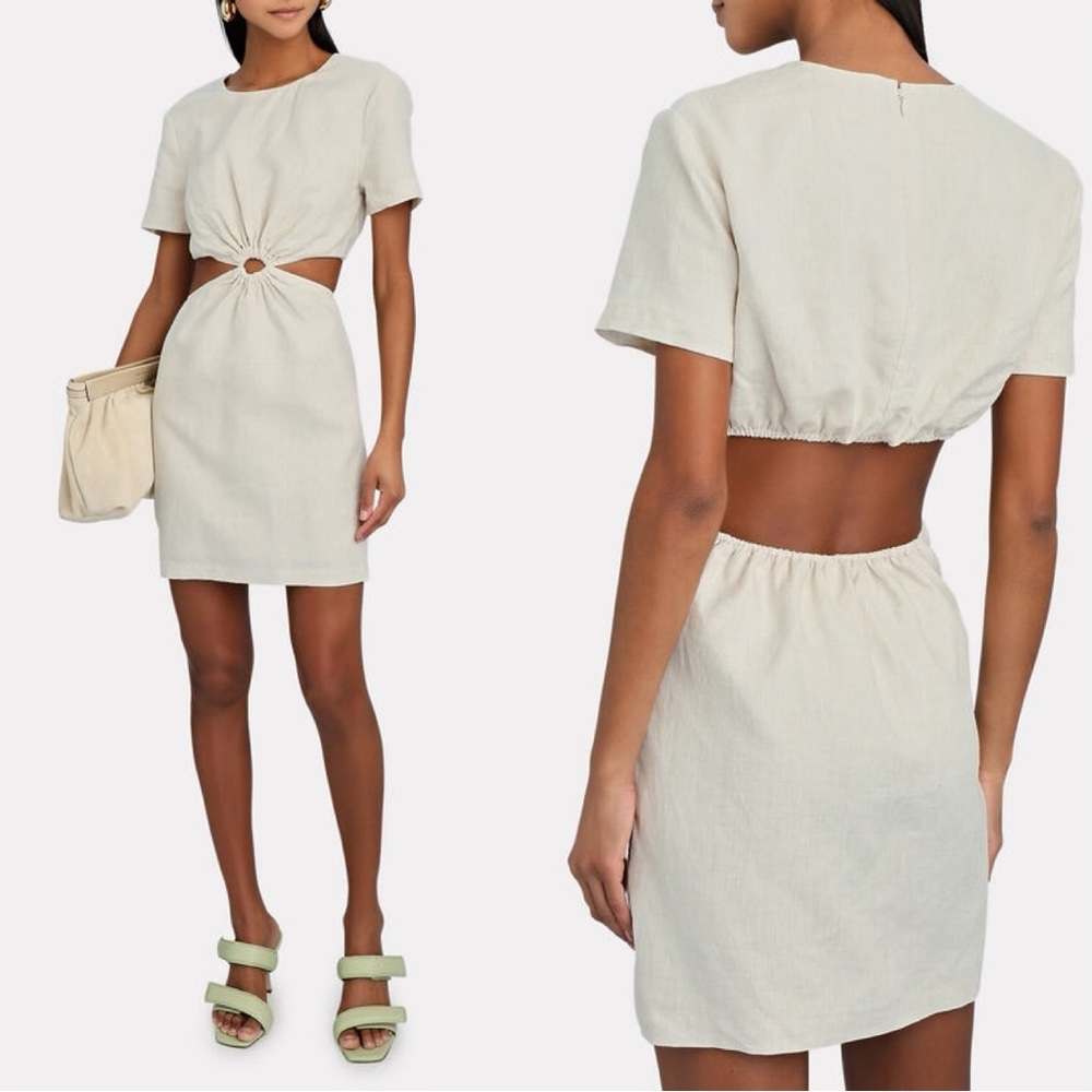 STAUD Epona Cut-Out Linen Size Medium Mini Dress